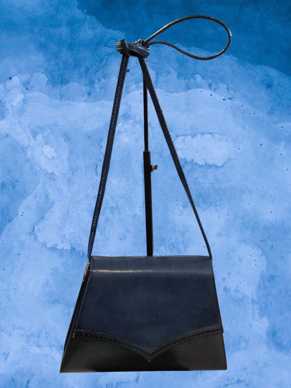 Vintage Bally International Two-Tone Blue Leather Flap Crossbody Bag